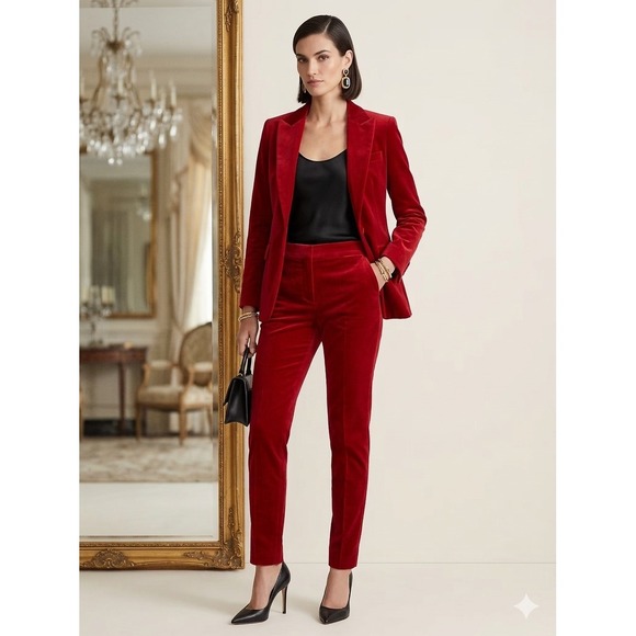 Akris Punto Pants - Akris Punto Velvet Trousers Women 6 Red Slim Leg Holiday Luxury Festive Designer